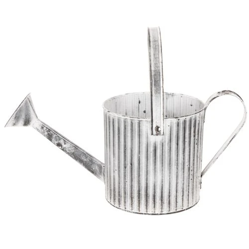 Vintage Pflanzkanne Ø17cm aus Metall, Weiss-Silber, Deko-Giesskanne für Innen- und Aussenbereich | Floristik24.ch