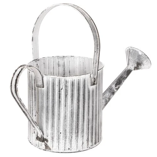 Vintage Pflanzkanne Ø17cm aus Metall, Weiss-Silber, Deko-Giesskanne für Innen- und Aussenbereich | Floristik24.ch