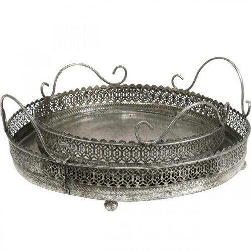 Artikel Vintage-Tablett, Deko-Tablett Silbern, Kerzentablett H6cm Ø31/24cm 2er-Set