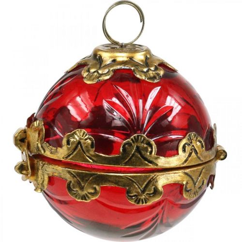 Floristik24 Vintage Weihnachtskugel zum Aufklappen Glas Rot Golden Ø8cm 2er-Set
