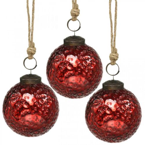 Floristik24 Vintage Weihnachtskugeln Glas Christbaumkugeln Rot Ø8cm 4St