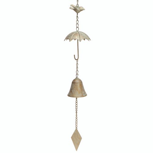 Artikel Vintage Windspiel Metall Deko mit Schirm und Glocke 70cm
