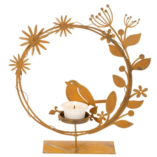 Teelichthalter Metall Rost Optik mit Vogel und Blumenmotiv 24×27×6cm | Floristik24.ch