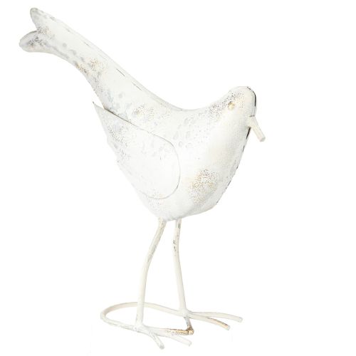 Floristik24 Vogel Deko Metall in Weiß Gold Vintage 29cmx24,5cm