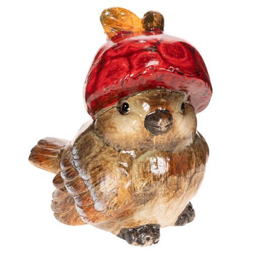 Dekofigur Vogel in Braun mit roter Apfel-Mütze aus Keramik 13 cm online kaufen | Floristik24.ch