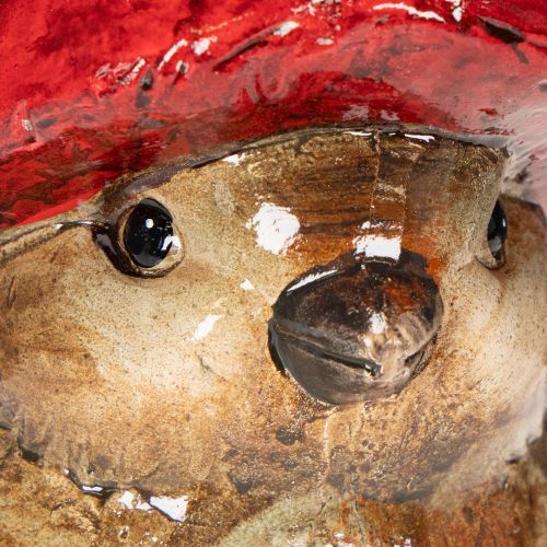 Dekofigur Vogel in Braun mit roter Apfel-Mütze aus Keramik 13 cm | Floristik24.ch