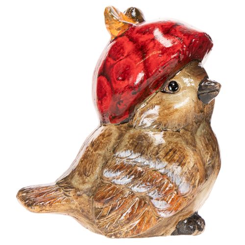 Dekofigur Vogel in Braun mit roter Apfel-Mütze aus Keramik 13 cm | Floristik24.ch