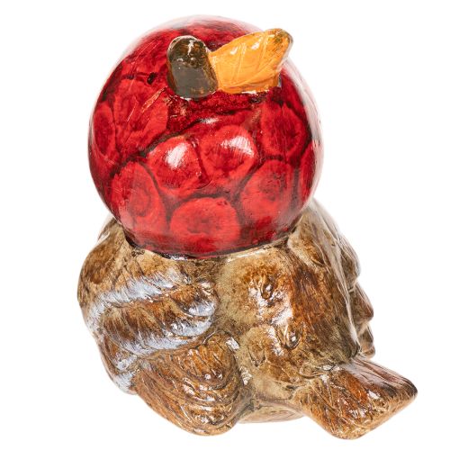 Dekofigur Vogel in Braun mit roter Apfel-Mütze aus Keramik 13 cm | Floristik24.ch
