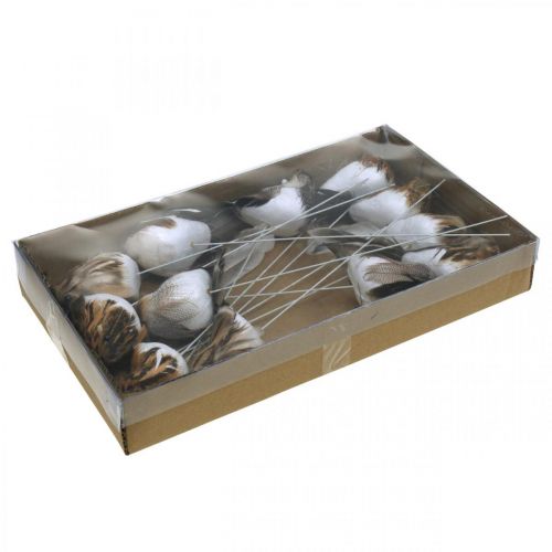 Floristik24 Frühling, Vogel am Draht, Blumendeko Weiß, Naturfarben H4,5cm 12 St