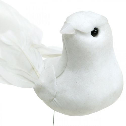 Weiße Tauben, Hochzeit, Deko-Tauben, Vögel am Draht H6cm 6St