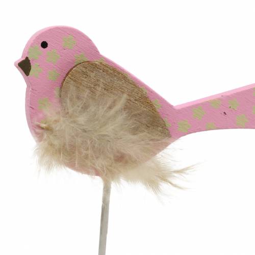 Floristik24 Deko Stecker Vogel Holz Grün, Rosa, Gelb, Orange sortiert 7cm x 4cm H24cm 16 St