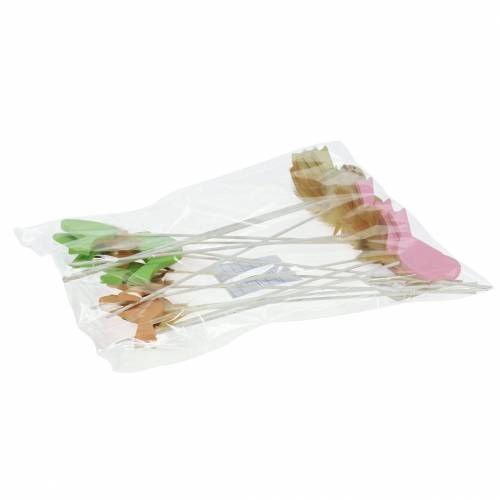 Floristik24 Deko Stecker Vogel Holz Grün, Rosa, Gelb, Orange sortiert 7cm x 4cm H24cm 16 St