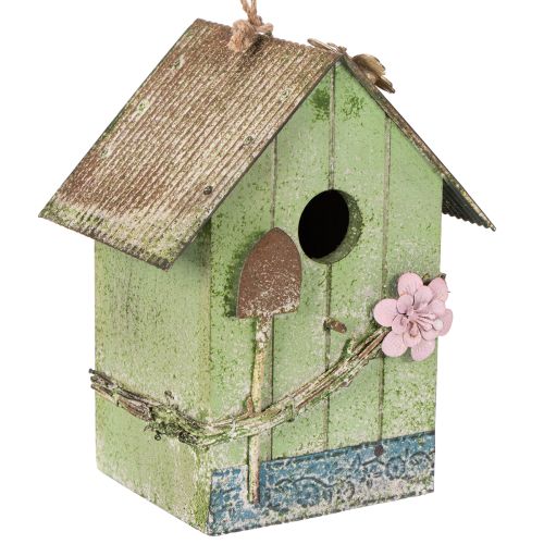 Floristik24 Vogelhaus mit Blumenverzierung romantische Landhausdekoration 19cm
