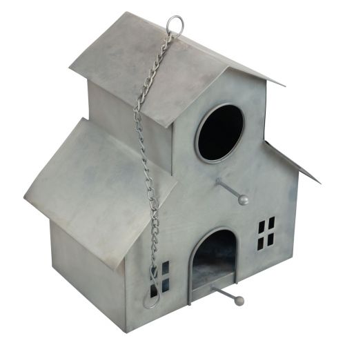 Floristik24 Vogelhaus zum Aufhängen Metall Grau 2-stöckig 24x15x26cm