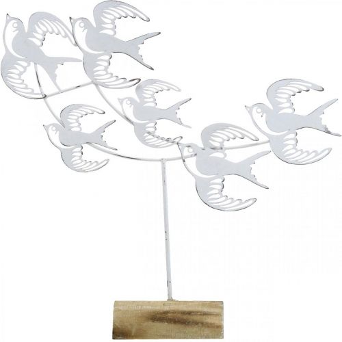 Floristik24 Schwalben, Tischschmuck, Vogeldeko zum Stellen Weiß, Naturfarben Shabby Chic H33,5cm B32,5cm
