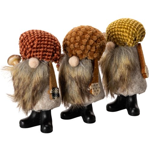 Set aus 3 Wichtel Figuren mit Bart und Mütze 10 cm aus Filz und Kunststoff für herbstliche Dekoration
