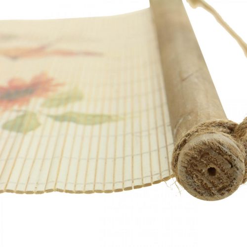 Artikel Blumen-Dekoration Wandbild Holz Bambusmatte Wanddeko mit Jutekordel H44 x B42cm für Wohnzimmer