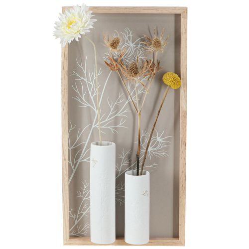 Artikel Holz Wandbild Deko mit Keramik Vasen H35cm Landhausstil