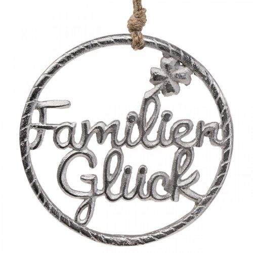 Metall Wanddeko Familienglück Dekoring mit Schriftzug und Kordel