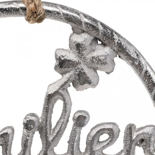 Artikel Metall Wanddeko Familienglück Dekoring mit Schriftzug und Kordel