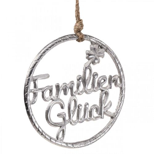 Artikel Metall Wanddeko Familienglück Dekoring mit Schriftzug und Kordel