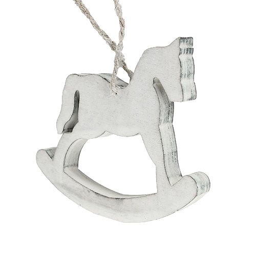 Floristik24 Weihnachtsdeko Schaukelpferd weiß gewaschen 12cm 6St