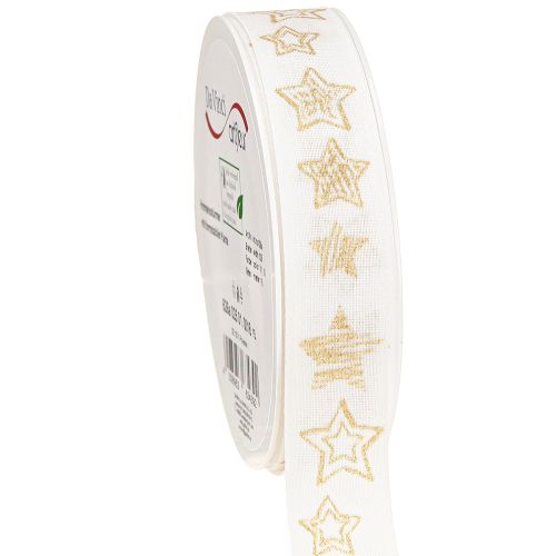 Artikel Weihnachtsband mit Sternen-Motiv Weiß Gold 25mm 18m