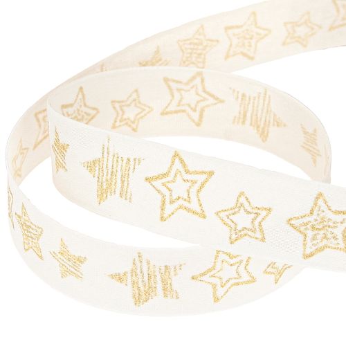 Artikel Weihnachtsband mit Sternen-Motiv Weiß Gold 25mm 18m