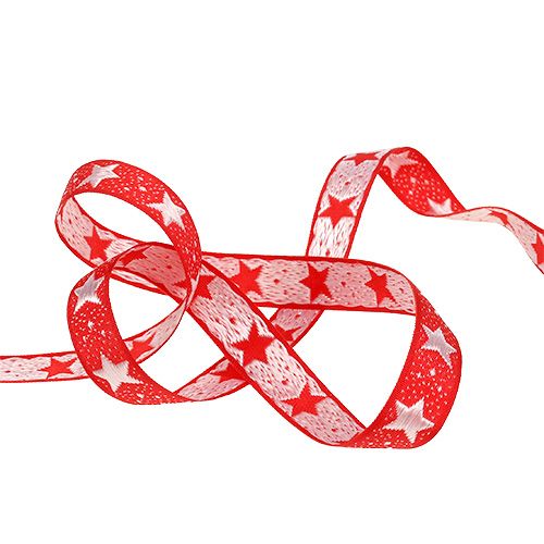 Floristik24 Weihnachtsband mit Sternen Rot 15mm 20m