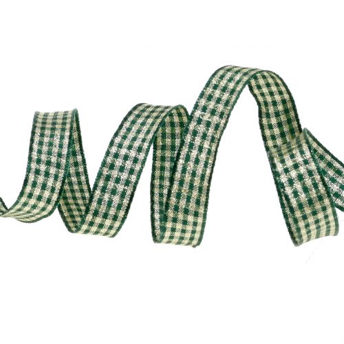 Floristik24 Weihnachtsband Karoband mit Glimmer Grün 15mm 20m