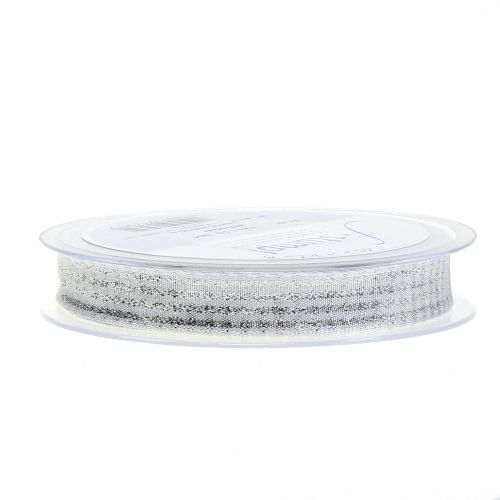 Floristik24 Weihnachtsband Karoband mit Glimmer Weiß 15mm 20m