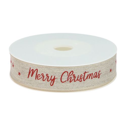 Artikel Weihnachtsband Merry Christmas Natur Rot Leinen 25mm 15m