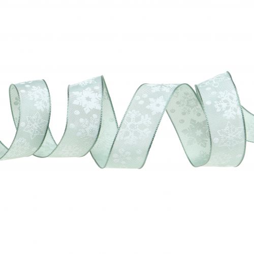 Floristik24 Weihnachtsband Mint mit Schneeflocke 25mm 20m
