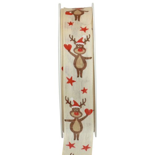 Floristik24 Weihnachtsband Rentier Creme Geschenkband Weihnachten 25mm 20m