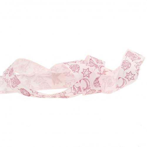 Floristik24 Deko Band Rosa mit Weihnachtsmotiv 25mm 18m
