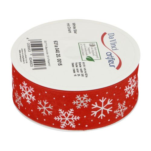 Floristik24 Weihnachtsband Rot Schneeflocken Geschenkband 40mm 15m