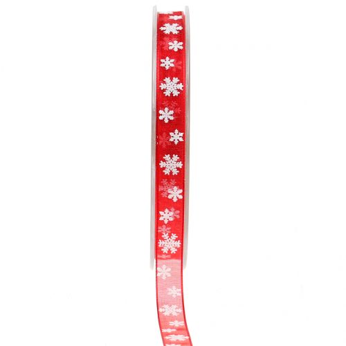 Floristik24 Weihnachtsband Rot mit Schneeflocke 10mm 20m