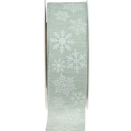 Weihnachtsband Schneeflocke Geschenkband Hellgrün 35mm 15m