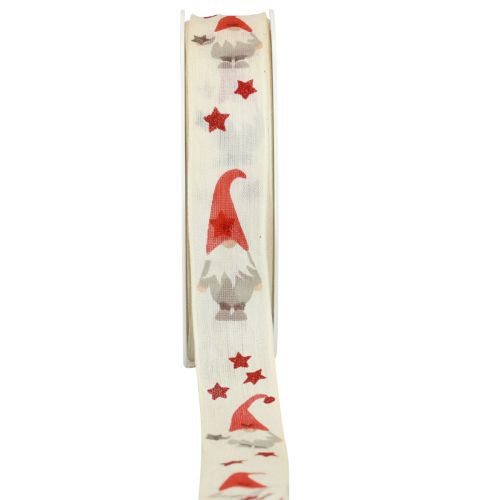 Floristik24 Geschenkband Weihnachtsband Wichtel Creme 25mm 20m