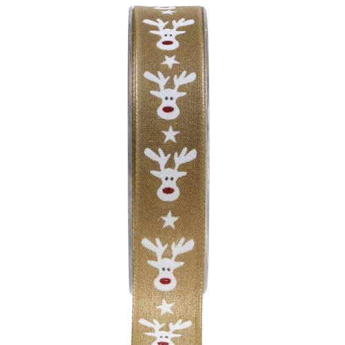 Weihnachtsband mit Rentier Braun 25mm 20m
