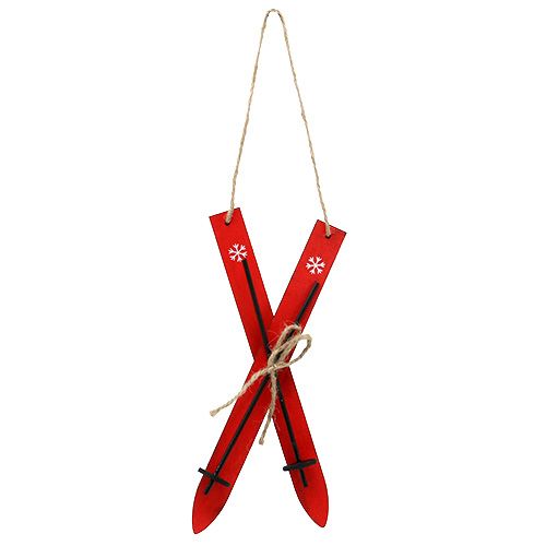 Floristik24 Weihnachtsbaumanhänger Ski Holz 21cm Rot 9St