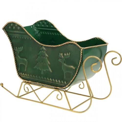 Floristik24 Weihnachtsdeko Deko Schlitten Weihnachtsschlitten Grün/Gold 30×12,5×20cm