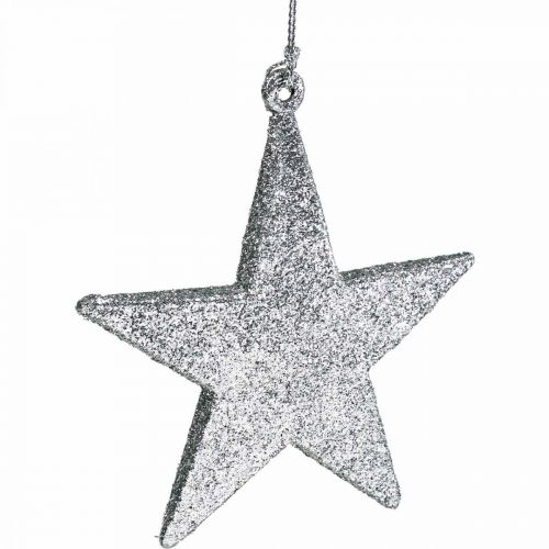 Artikel Weihnachtsdeko Stern Anhänger Silbern Glitter 9cm 12St