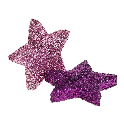 Floristik24 Weihnachtsdeko Stern 2,5cm Glimmer Rosa, Lila 48 St
