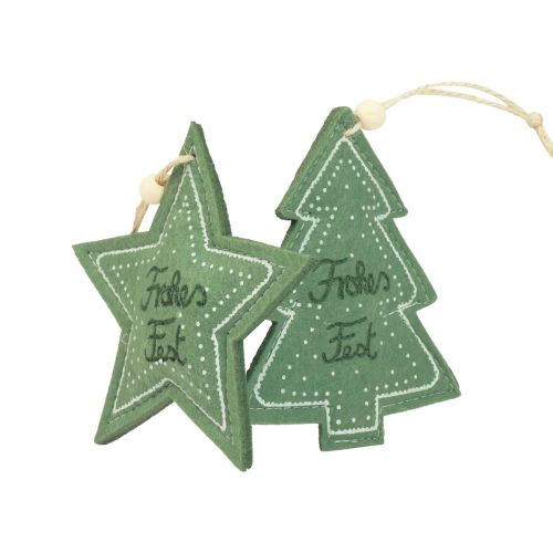 Floristik24 Weihnachtsdeko Filz Dekohänger „Frohes Fest“ Grün 13cm 12St