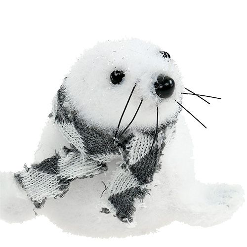 Floristik24 Weihnachtsdeko Robbe beflockt weiß 15cm 2St