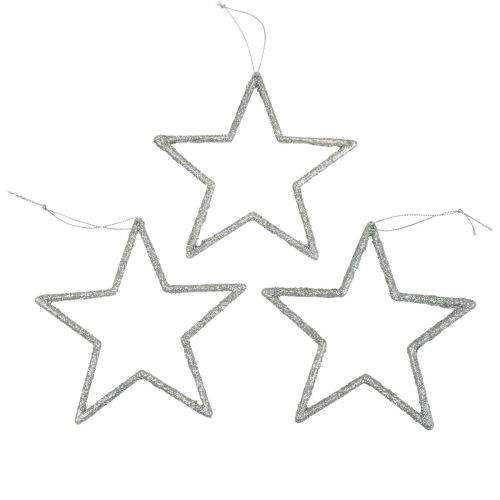 Weihnachtsdeko Stern Anhänger Silbern Glitter 12cm 12St