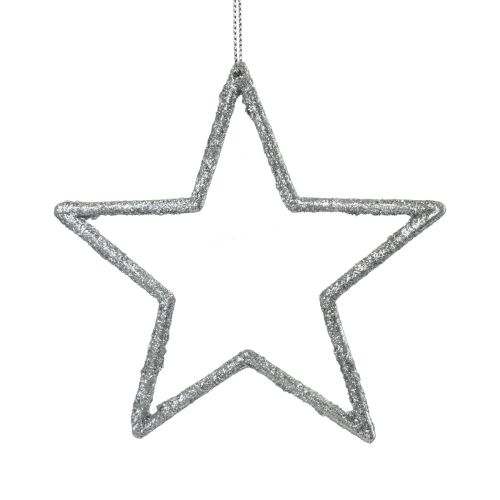 Artikel Weihnachtsdeko Stern Anhänger Silbern Glitter 12cm 12 Stück Weihnachtsbaum Deko Christbaumschmuck