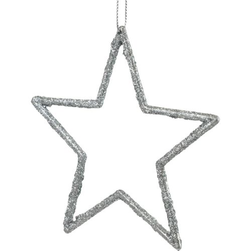Artikel Weihnachtsdeko Stern Anhänger Silbern Glitter 12cm 12 Stück Weihnachtsbaum Deko Christbaumschmuck