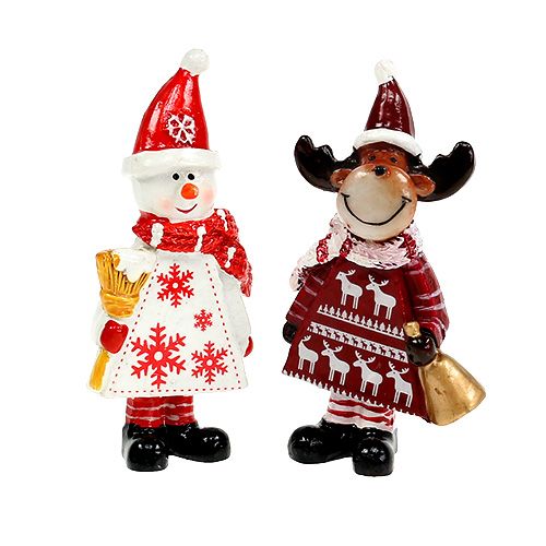 Weihnachtsfiguren Elch, Schneemann sort. 9cm 2St